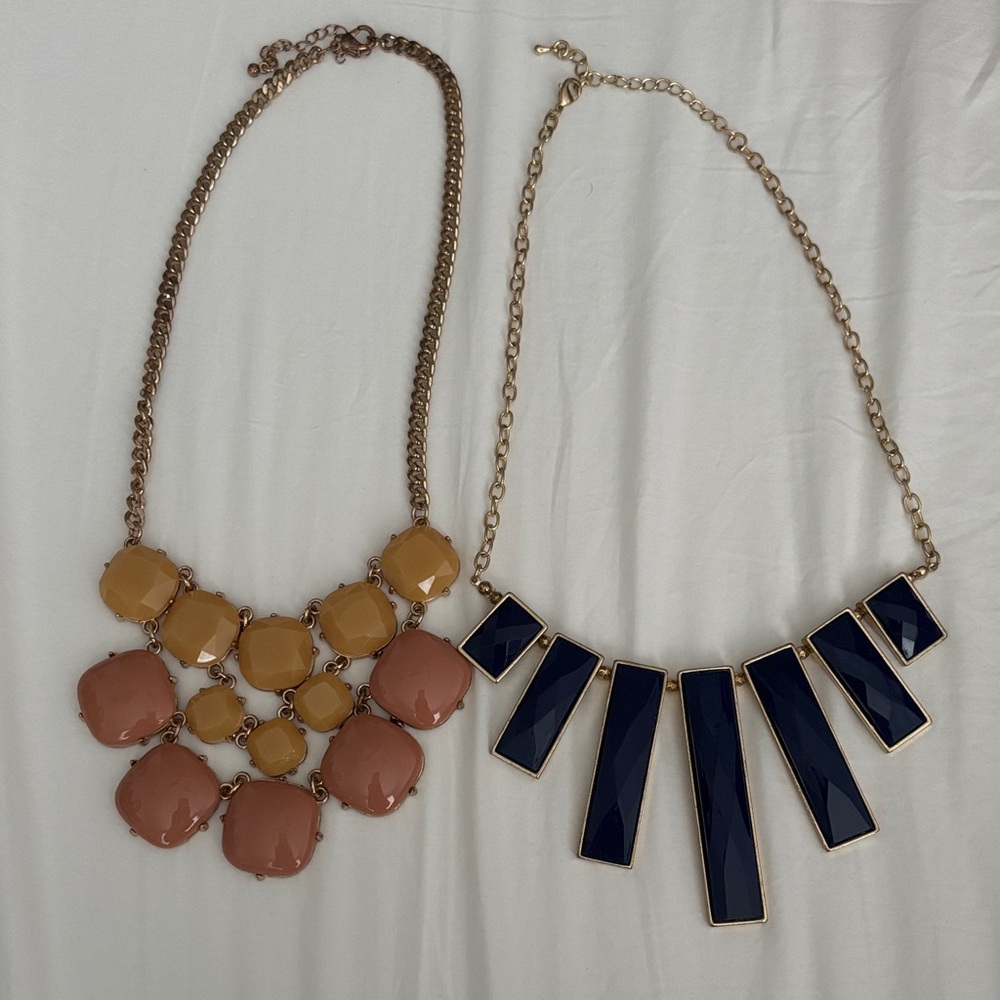 Elegant Gold and Navy Statement Necklace Set